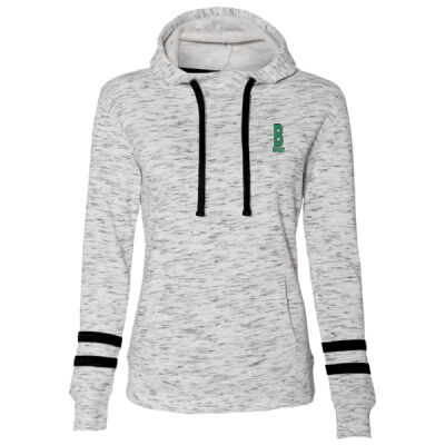 Women’s Mélange Fleece Striped-Sleeve Hooded Sweatshirt Thumbnail