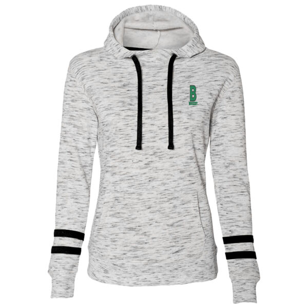 Women’s Mélange Fleece Striped-Sleeve Hooded Sweatshirt Thumbnail
